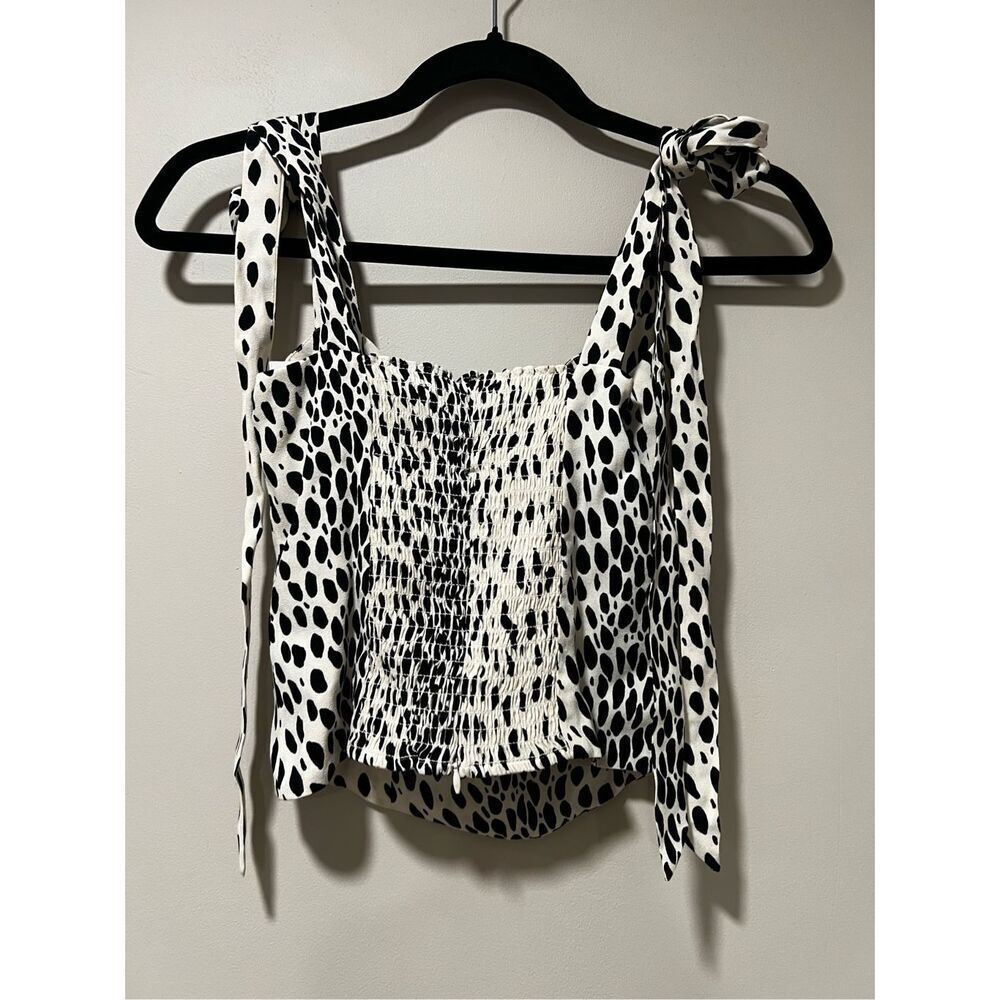 Reformation Women's Cream Black Cheetah Print Ellora Top Size 0 NWOT - Picture 4 of 7